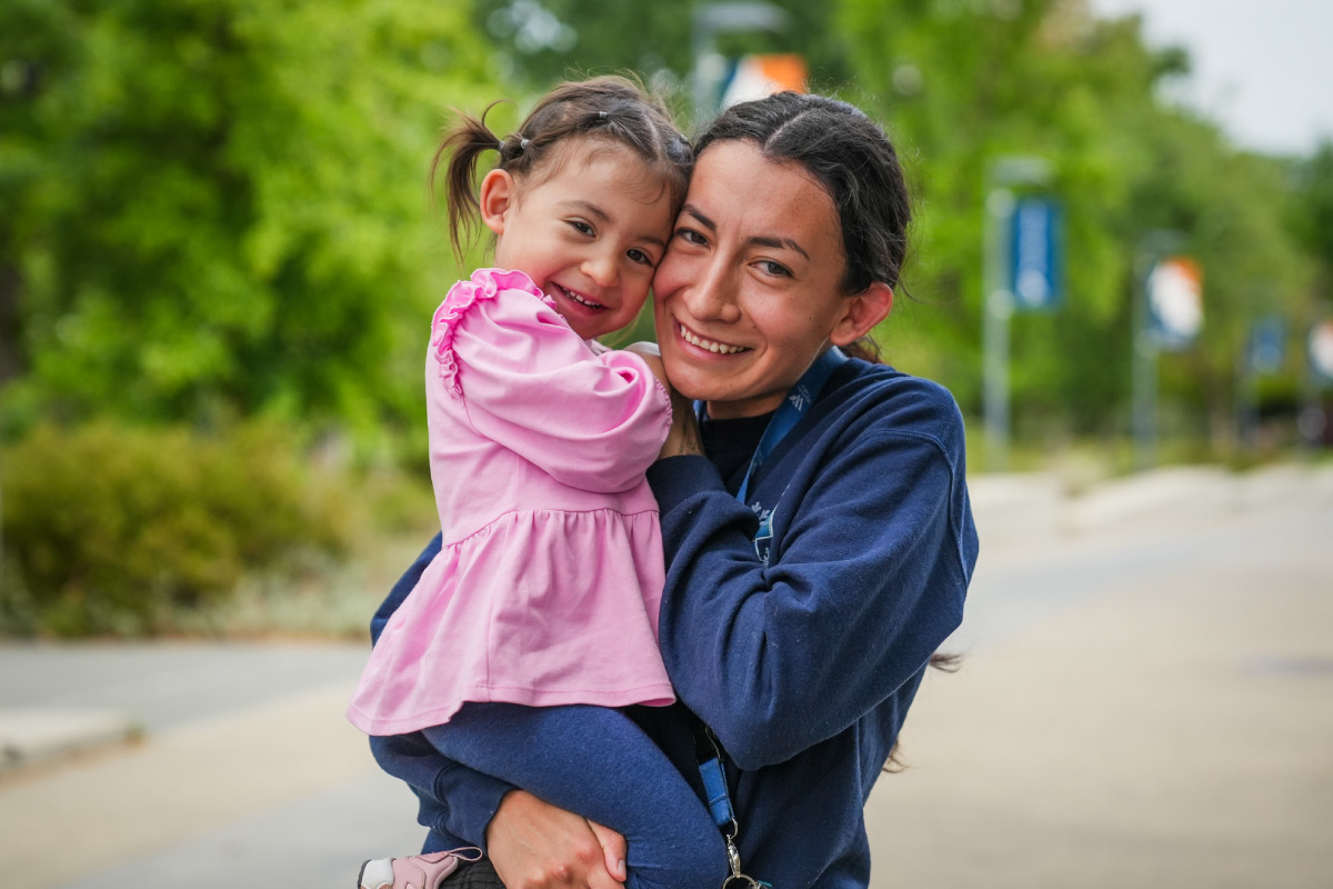 student with daughter